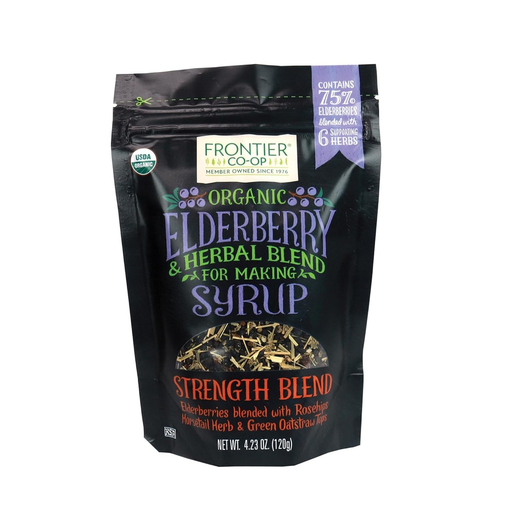 Frontier Co-op Organic Elderberry, 4.23 Ounce Bag | Fragole per la preparazione di Syrup | Kosher | Perfetto per tè e miscele di erbe