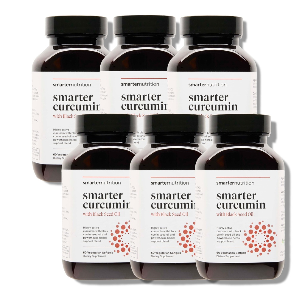 Smarter Nutrition Curcumin Softgels - Vegan High Absorption 400 mg Curcumin Supplemento Standardizzato al 95% Tetrahydrocurcuminoids + Black Seed Oil & Ginger per Joint & Immune Health - 360 Ct