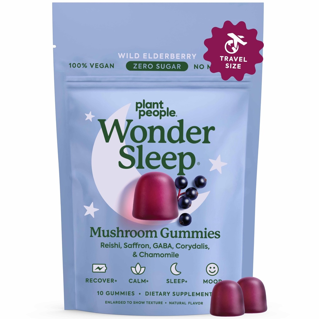 Pianta People WonderSleep Mushroom Gummies Supplemento Mini con Reishi Super Mushrooms, Zafferano, Wild Elderberry Flavor No Sugar Vegan-Friendly & Gluten-Free Trial Size
