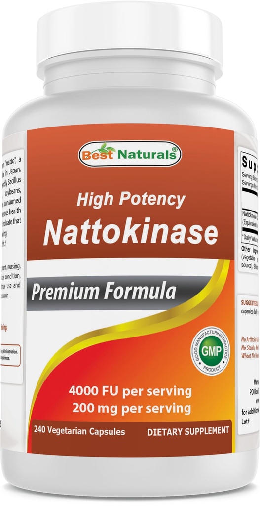 Migliore natura ad alta potenza Nattokinase 4000 FU Per Serving/ 200 mg per Serving, 240 capsule di Vegetarain. Non OGM, Gluten Free.
