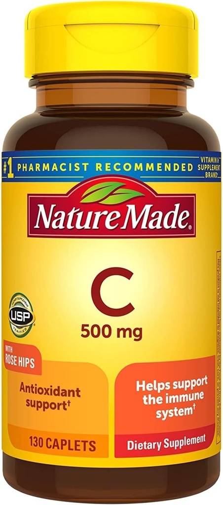 Natura fatta Vitamina C 500 Mg Caplets con Rose HIPS, 130 compresse (Pack of 3)
