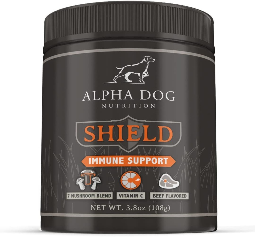 Scudo Allergia Immune Support Supplemento per Cani da Alpha Dog Nutrition - 7 Nutrizione Mushroom Powder Complex + Vitamina C per Boost Immunità - Fino a 120 Serve per Piccoli Cani Razza, 108g