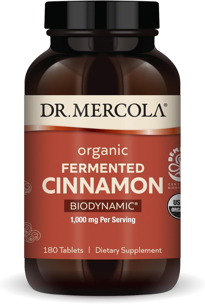 Dr. Mercola Biodinamica Cinnamon Fermentato Organico - Supporta la salute metabolica - Estratto di cannella ad alto contenuto di fennoidi - USDA Organic, Non OGM, Gluten-Free & Soy-Free - 180 compresse