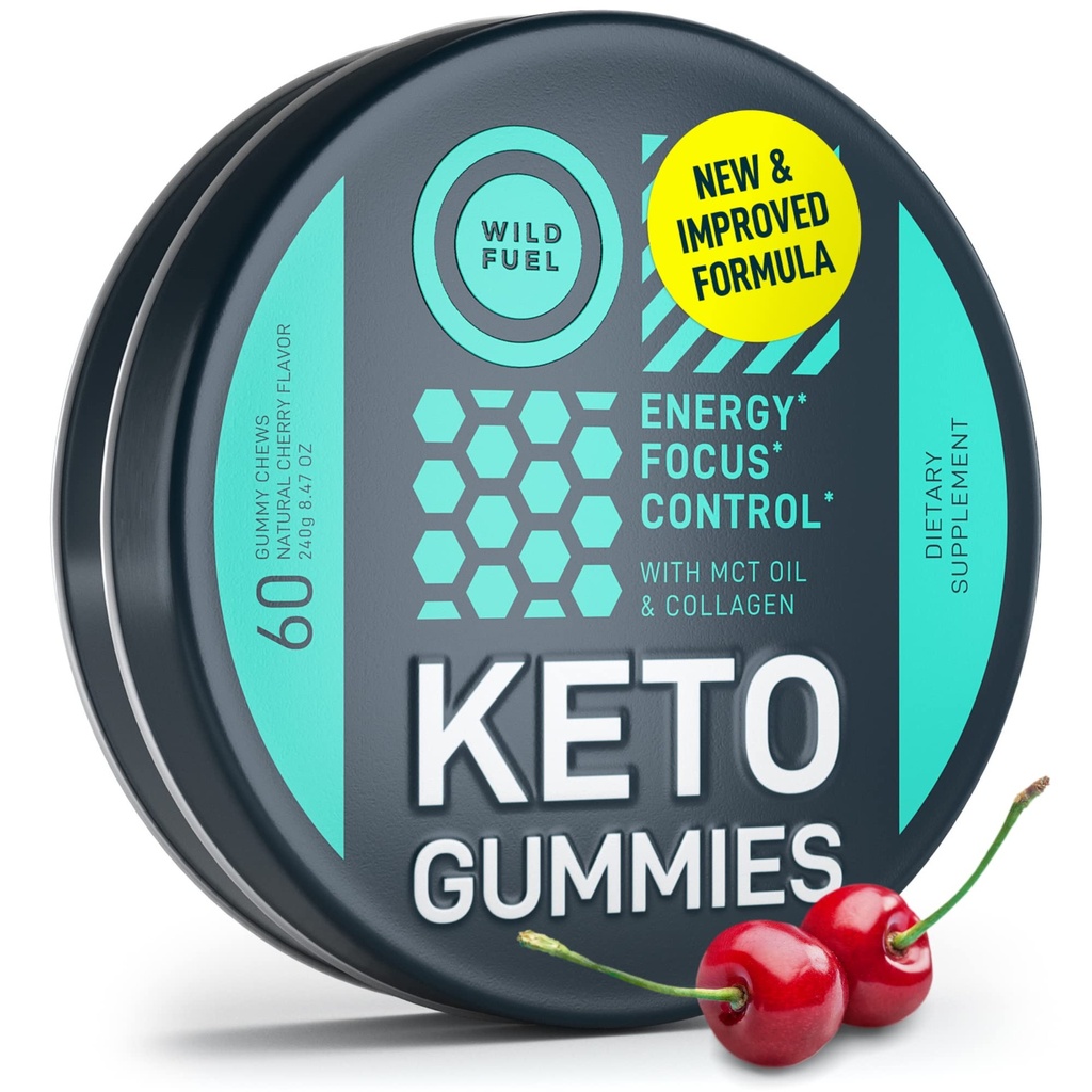 Olio di MCT Keto Gummies Collagen Metabolismo Booster - Pre Workout Gummy Energy Chews Keto Candy - Physical and Mental Energy, Low Carb, Calorie basso - 60 Cherry Collagen Gummies per le donne e gli uomini