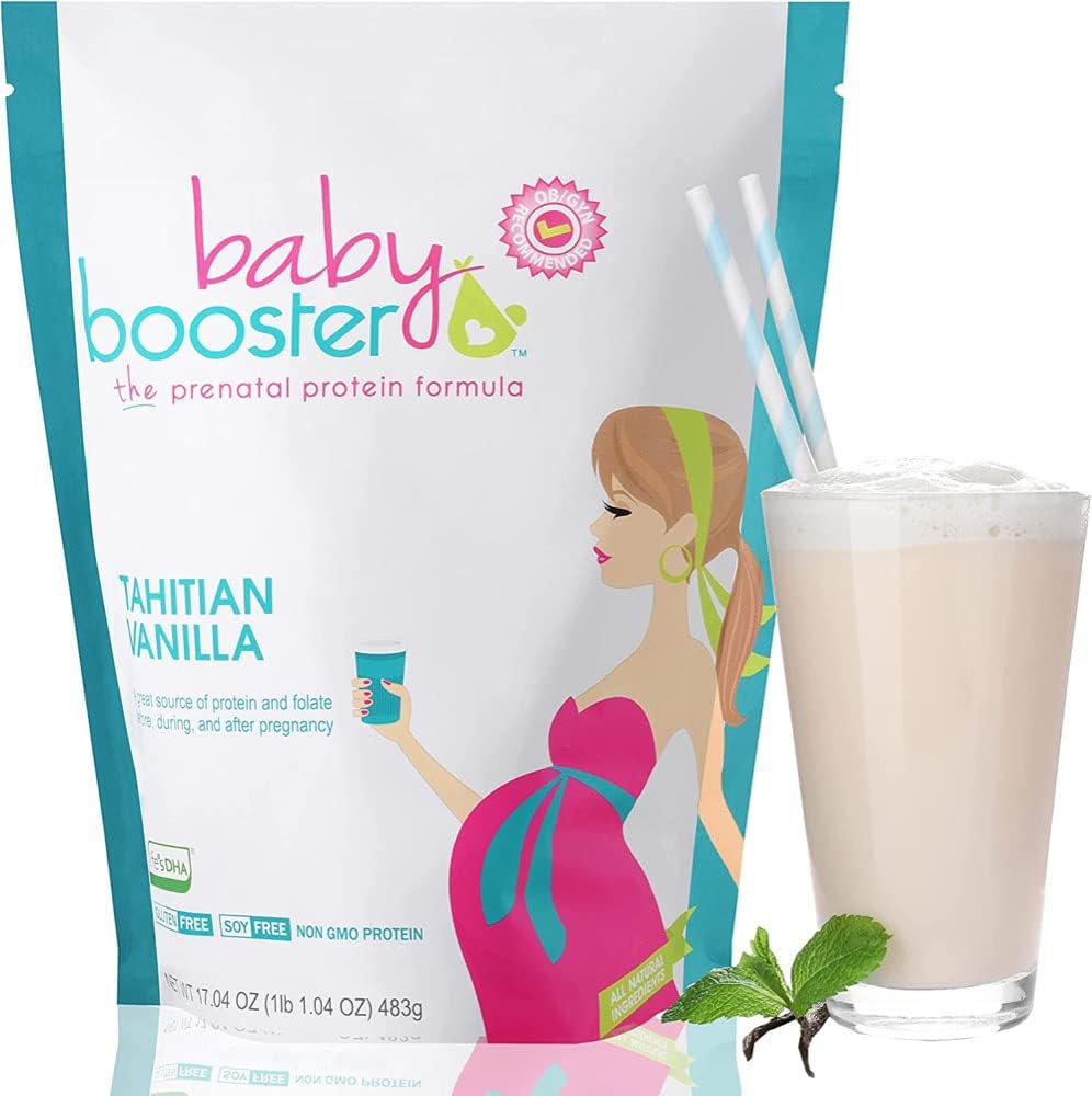 Baby Booster Tahitian Vanilla Prenatal Vitamin Supplement and Protein Shake, Caffeine Free, All Natural, Vegetarian DHA, Alta Proteine, Methyl Folate, B Vitamins, Grande per Mattina Malattia, 1 lb