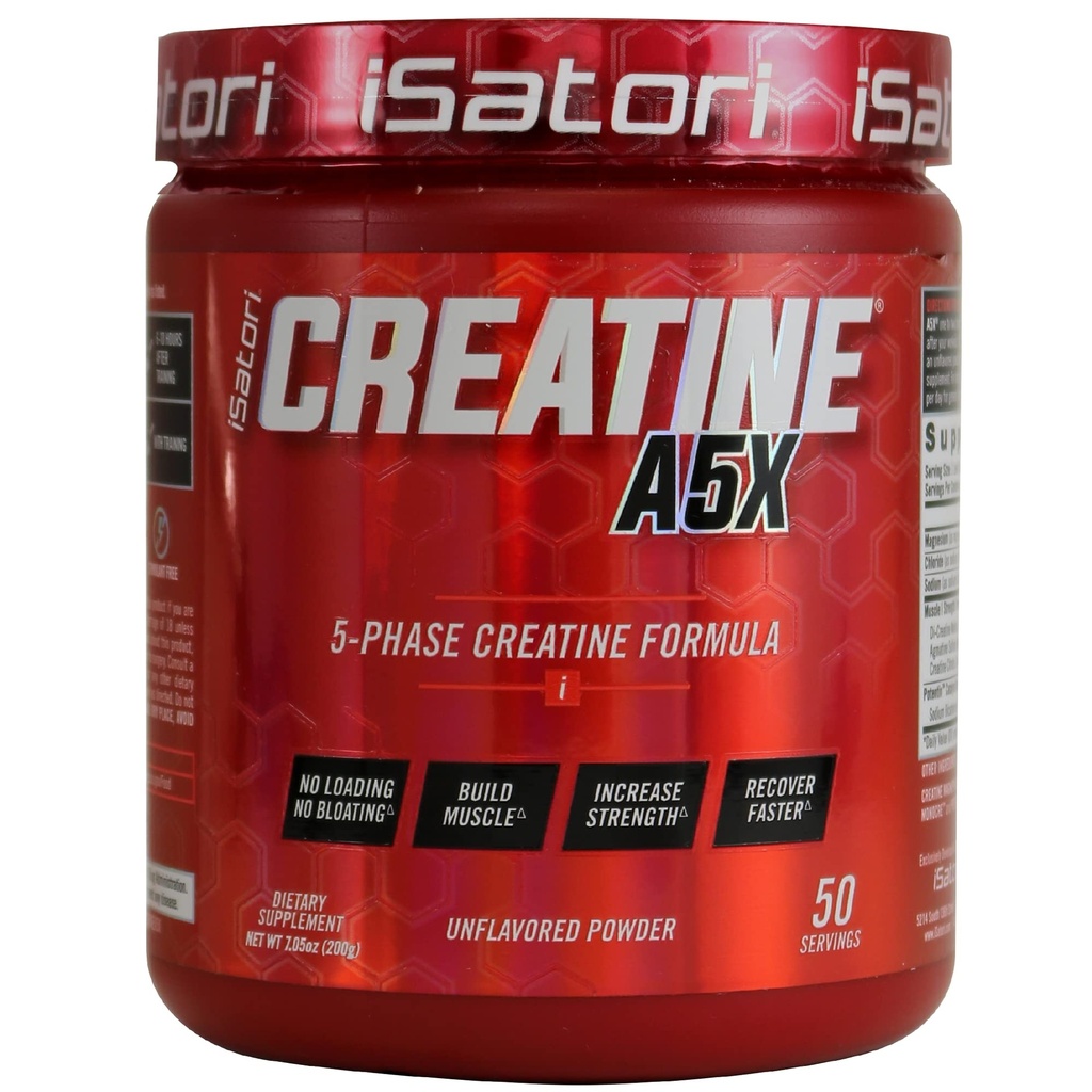 iSatorini Creatine A5X con Creatina Monoidrato & Betaine Anhydrous per la crescita del muscolo, costruzione di forza, & Recupero - Supplemento dietetico per la formazione & sollevamento pesi - Non aromatizzato (50 Serve)