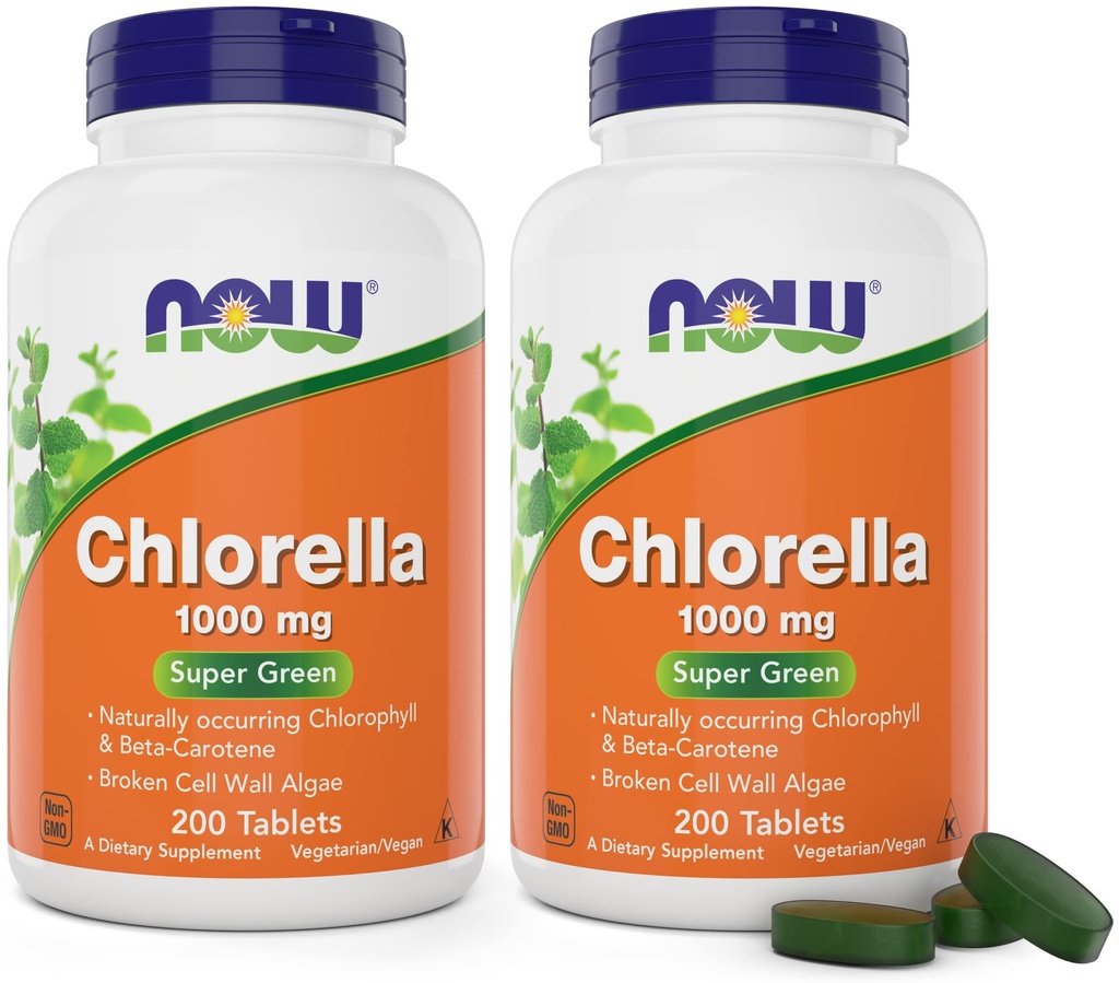Ora Chlorella 1000mg compresse - 200 Conte (Pack of 2) - Natural Occurring Chlorophyll, Beta-Carotene - Non-GMO, Vegan - Green Super Food Supplement per le donne e gli uomini