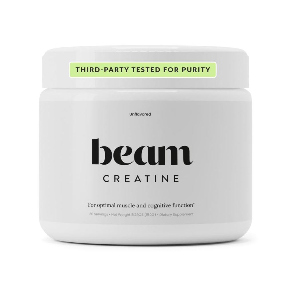 Beam Creatine Monoidrato Polvere – 5g Monoidrato di Creatina Micronizzata, Terze Parti Testata Creatina per Donne & Uomini, Forza Muscolare, Crescita, Recupero & Supporto cognitivo, Non aromatizzato, 30 Serve