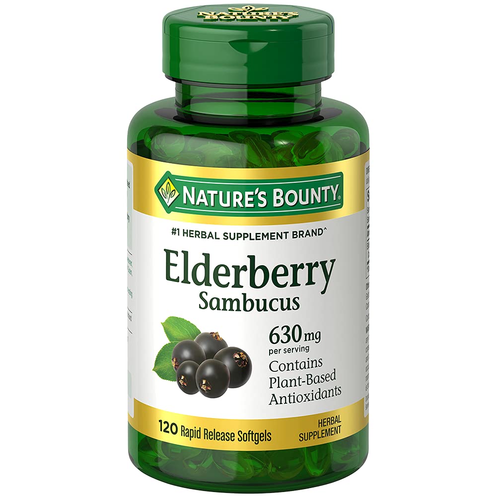 Bounty Sambucus Elderberry Herbal Supplement, Quick Release Softgels, 630 mg per Serving, 120 Count