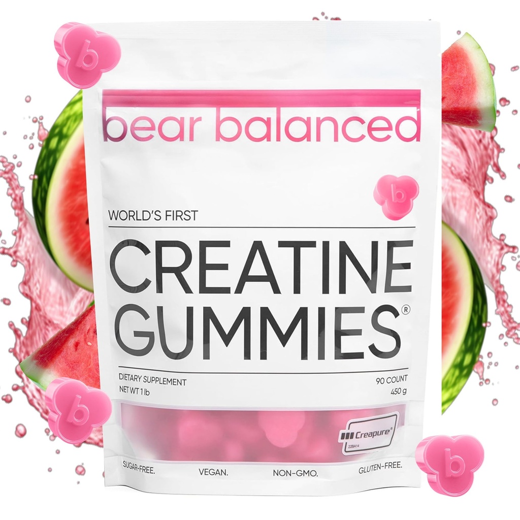 Gummie di creatina bilanciata per uomini e donne - Creapure® Monoidrato di creatina, L-teanina, L-tirosina & B12 per la crescita del muscolo, resistenza, messa a fuoco, energia e salute - Calorie basse, senza zucchero, & Vegan