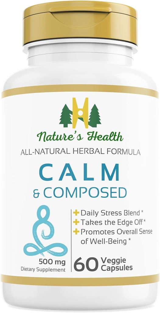 Natura's Health Calm and Composed - Valerian Root and Passion Flower Formula – Daily Stress Relief – Rilassamento Supplement – 1000 mg per Serving – 60 capsule vegetariane