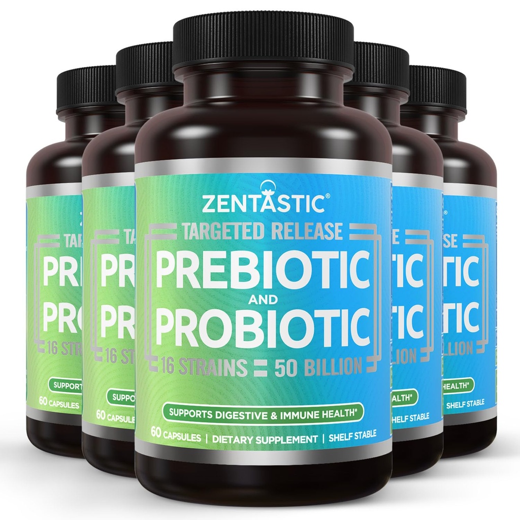 Zentastic Probiotics & Prebiotics Supplement - 50 miliardi di CFU - per la salute immunitaria e digestiva delle donne - 16 Strains - Shelf Stable - 300 capsule di veggie di rilascio ritardate