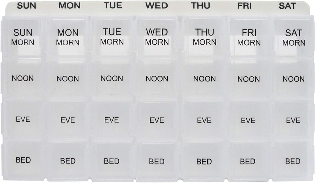 ProMed Weekly 4 Times Daily 7 Day Pill Organizer for Medicine, Vitamine e Supplementi | Custodia ergonomica con scomparti trasparenti rimovibili | BPA-Free & Medical-Grade Plastic