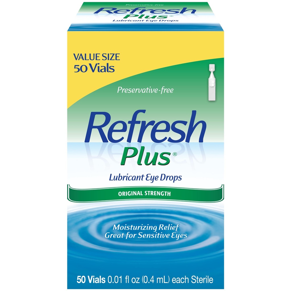 Refresh Plus Gocce per occhi lubrificanti, Senza Preservativi, Contenitori monouso da 0,01 Fl Oz, Contenitore da 50, Vary da imballaggio