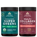 Antica Nutrition Organic Supergreens Powder, Greens Flavor, 25 Serve + Multi Collagen Protein Powder, Strawberry Lemonade, 24 Serve