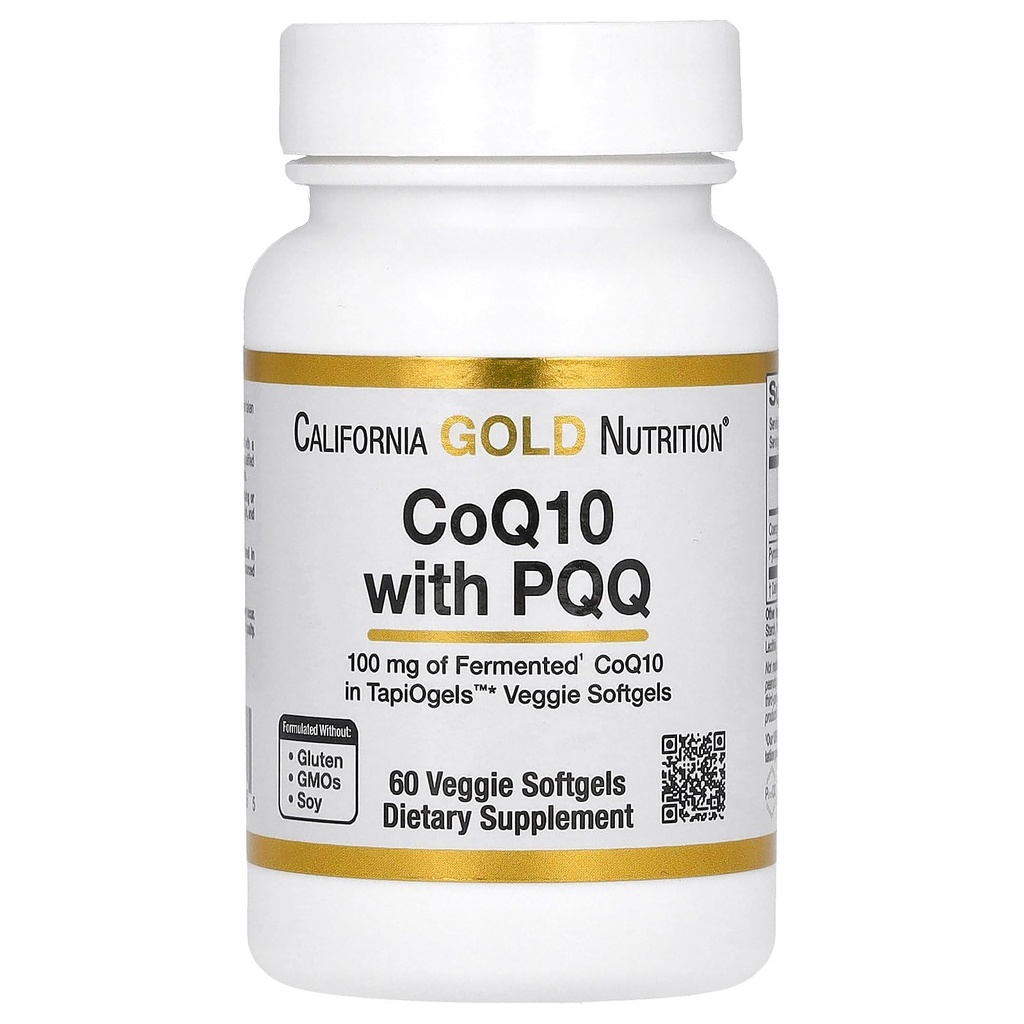 California Gold Nutrition CoQ10 con PQQ, Ubiquinone USP, Tapioca Veggie Softgel con Sunflower Lecithin, 100 mg, 60 Veggie Softgel