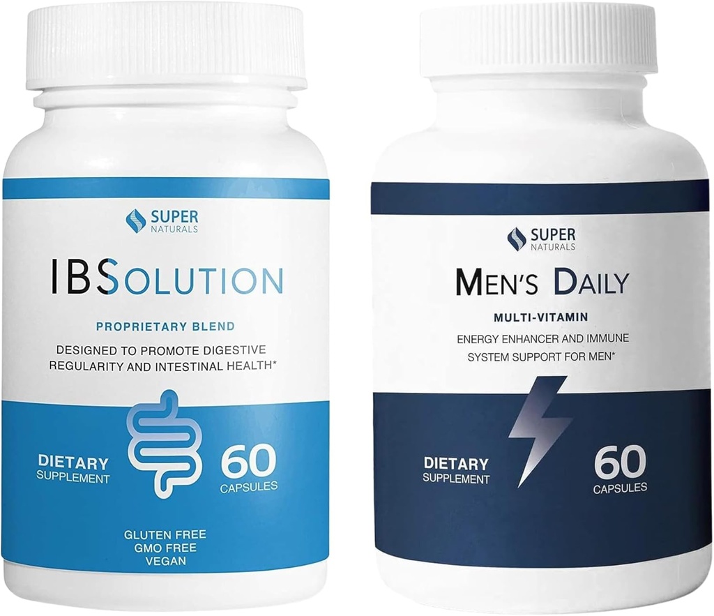 IBSolution and Men's Multivitamin Bundle - Integratore Naturale per Sostenere Salute Digestiva, Gas, Bloating and Constipation, Supporto di Sistema Immune per Uomo - 60 Capsule, 2-Pack