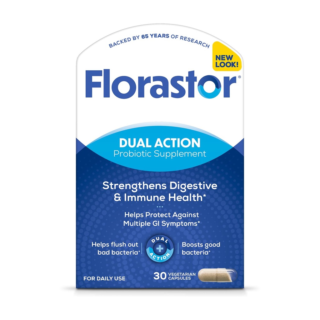 Florastor Probiotici per la salute digestiva e immunitaria, 30 capsule, probiotici per le donne e gli uomini, aiuta a spazzare via i batteri cattivi, migliora il bene con il nostro unico strain Saccharomyces Boulardii