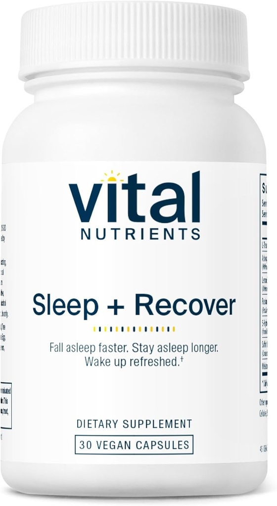 Vital Nutrients Sonno + Recuperare - Supplemento Vegan - Supporto per il sonno - Melatonina, Ashwagandha & L-teanina - Gluten, Latticini & Soia Gratis - 30 Capsule