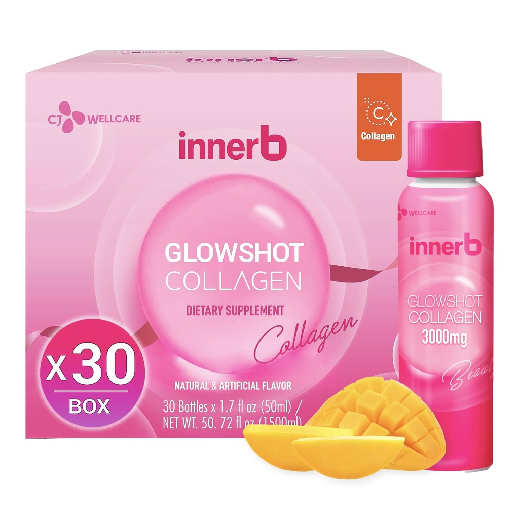 CJwellcare Innerb Glowshot Collagen (50.7 fl oz, 30 Serve) - Collage liquido marino per le donne, 3.000mg Peptidi di collagene, Collagen Shots per l'assorbimento elevato, Hair, Skin & Nails Supplement