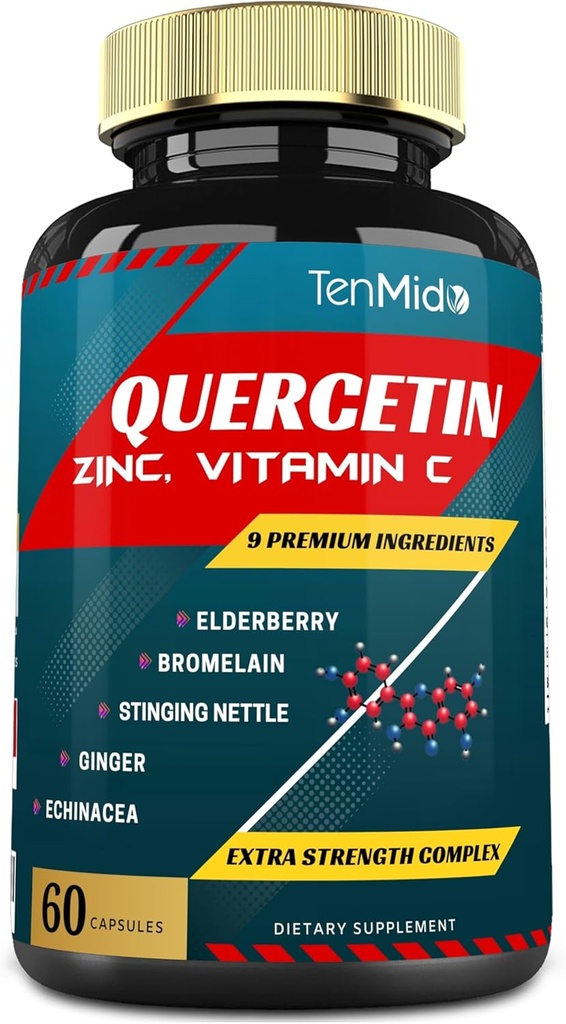 Estratto di Quercetina Capsule - Miscela Elderberry, Bromelain, Ginger, Sting Nettle, Echinacea, Pepe Nero e Altro - 60 Capsule, 2 Mesi di Alimentazione