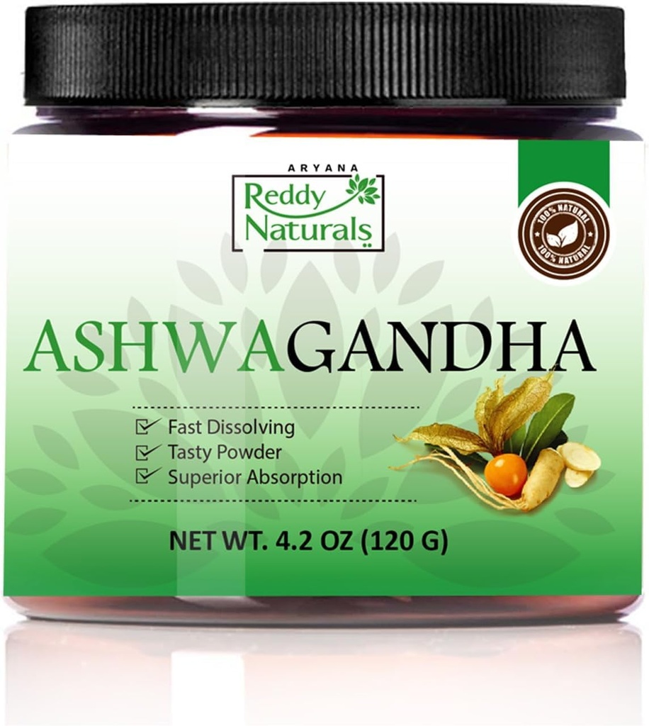 Polvere di Ashwagandha Organica Pure Aryana - Estratto di radice ad alta potenza con 10% Withanolides - Arancio naturale aroma per lo stress e il supporto energetico - 4.2 OZ (120g)