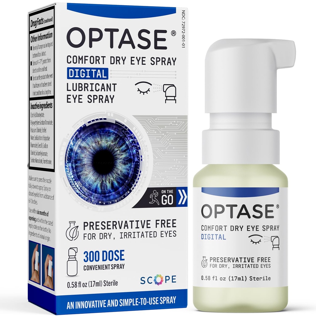 Optase Comfort Dry Eye Spray - Preservative Free Tears Drops Alternative - Dry Eye Drops in un conveniente Spray - Multi-Use Bottiglia, Contatto Lens Safe - .58 fl oz
