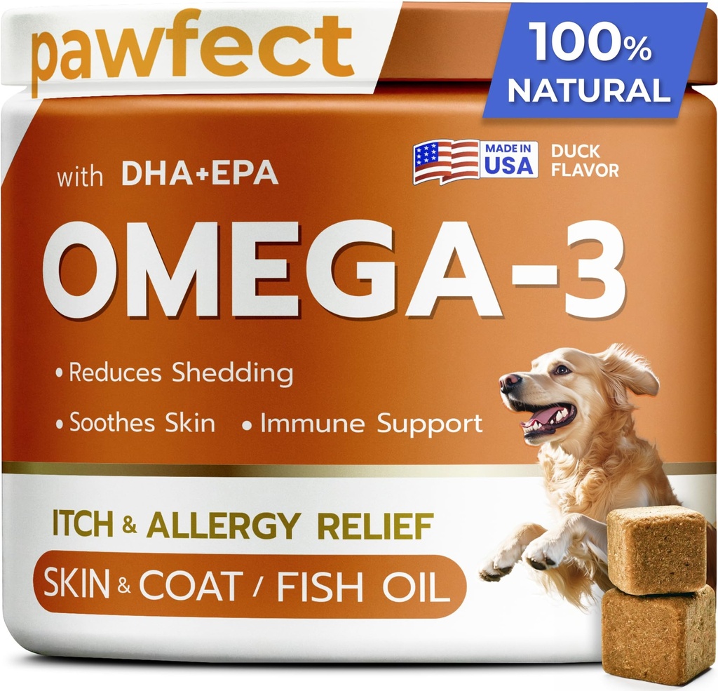 PAWFECTCHEW Fish Oil Omega 3 per cani - Allergy Relief - Joint Health - Itch Relief, Shedding - Skin and Coat Supplement - Alaskan Salmon Oil Chews - Omega 3 6 9 - EPA & DHA acidi grassi