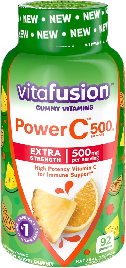 Vitafusion Chewable Calcium & Vitamina C Gummy Vitamine, Frutta aromatizzata, 100 Conte & Citrus Tropicali Aromaed, 92 Conte