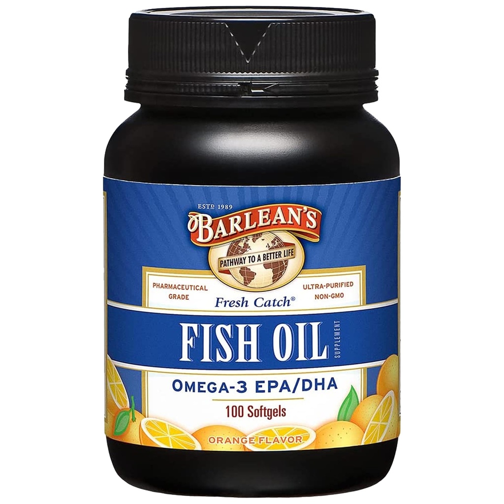 Integratori di olio di pesce Omega 3 di Barlean, Integrazione di softgel per gli uomini e le donne, 600mg EPA e DHA acidi grassi, Arancio aromatizzato, 100 Conte