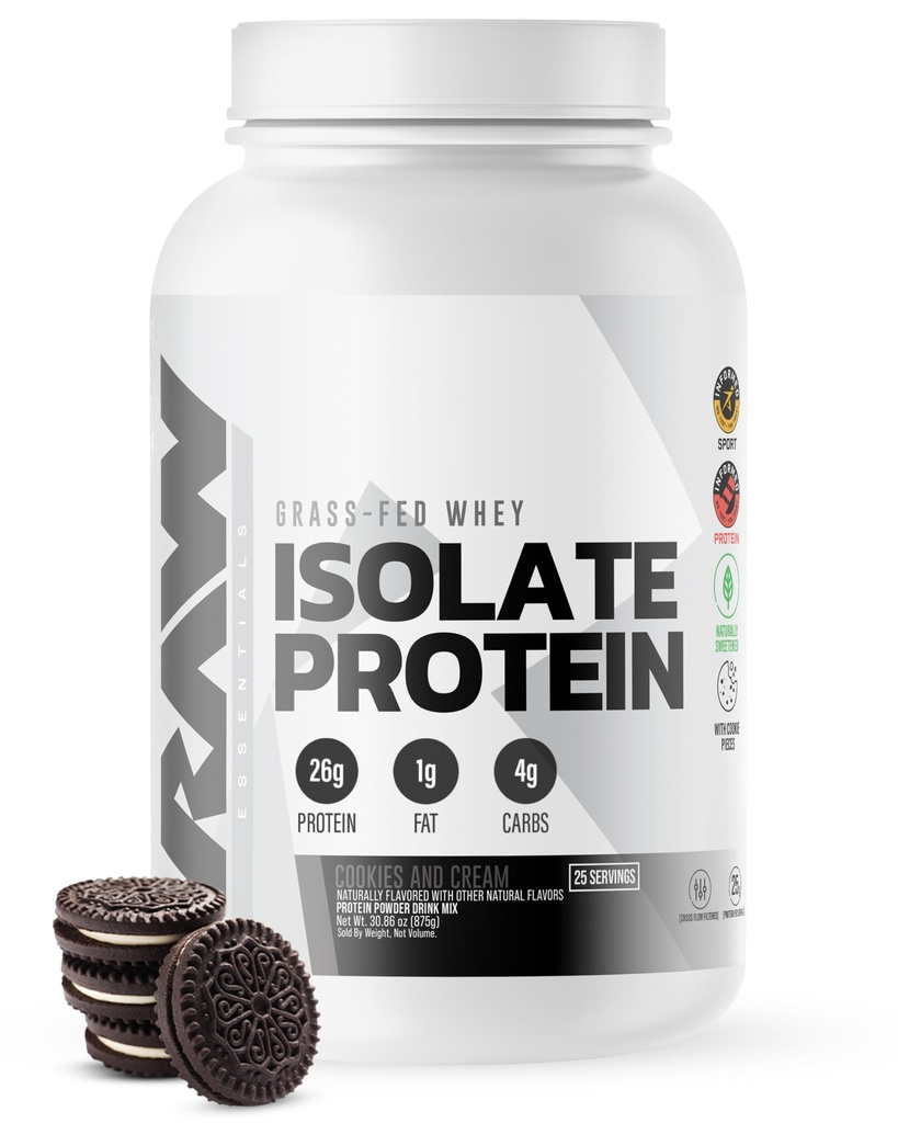 Polvere di proteine dell'isolato del siero RAW, biscotti N Crema - 100% polvere di proteina di nutrizione sportiva erba-Fed per la crescita e il recupero del muscolo - Low-Fat, Carb basso, naturalmente aromatizzato e addolcito - 25 porzioni
