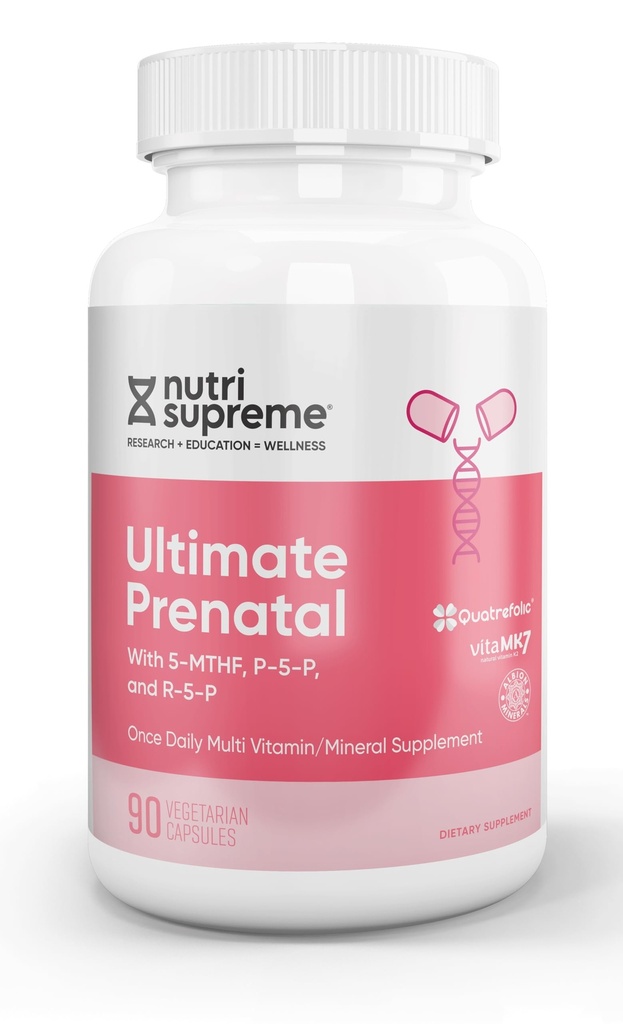 Nutri Supreme Vitamina Prenatale, Integratore di Vitamine Prenatali per le Donne con Folato di Metile altamente assorbibile, Un al giorno Multivitamina Prenatale con Ferro, Kosher, Capsule, 90 Conte