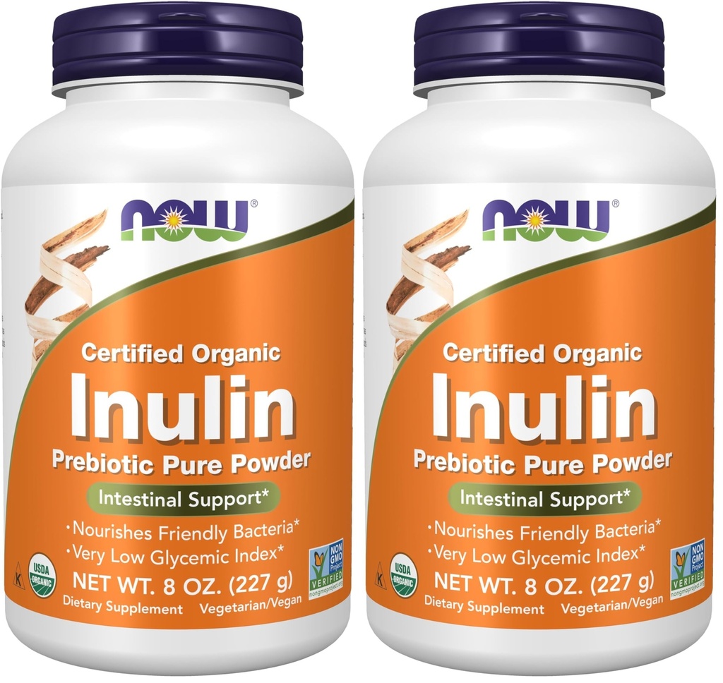 NOW Integratori, Inulina Prebiotica Pure Powder, Certificato Biologico, Progetto Non OGM Verificato, Supporto Intestinale*, 8-Ounce (Pacchetto di 2)