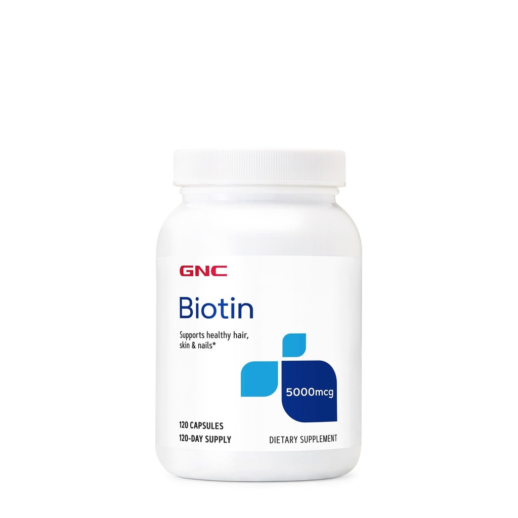 GNC Biotin 5000mcg Supplemento, Supporta capelli sani, pelle e unghie, 120 Serve