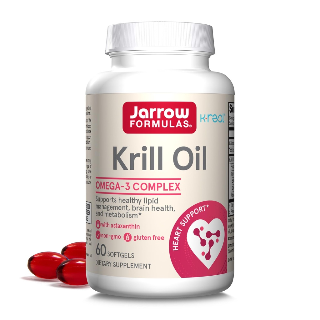 Jarrow Formulas Krill Oil - Phospholipid Omega-3 Complex con Astaxanthin - 60 Softgels - 30 Servings - Supporti Lipid Management, Metabolismo, Brain & Heart Health - EPA & DHA - Gluten Free - Non OGM