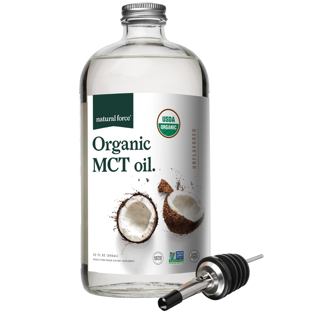 Olio MCT biologico – Bottiglia di vetro puro – Realizzata in olio di cocco vergine 100% pressato a freddo + Certificata Keto, Paleo, Kosher, Vegan & Non OGM – Lab testato per qualità e purezza - 32 oncia