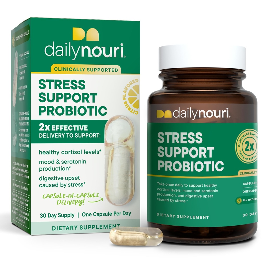 Probiotico per donne e uomini | Supporta la gestione del cortisolo, il sollievo dello stress, l'umore, la digestione e la salute del fegato | 3 Strains clinicamente studiati + Vegan Omega Oil | fornitura di 30 giorni