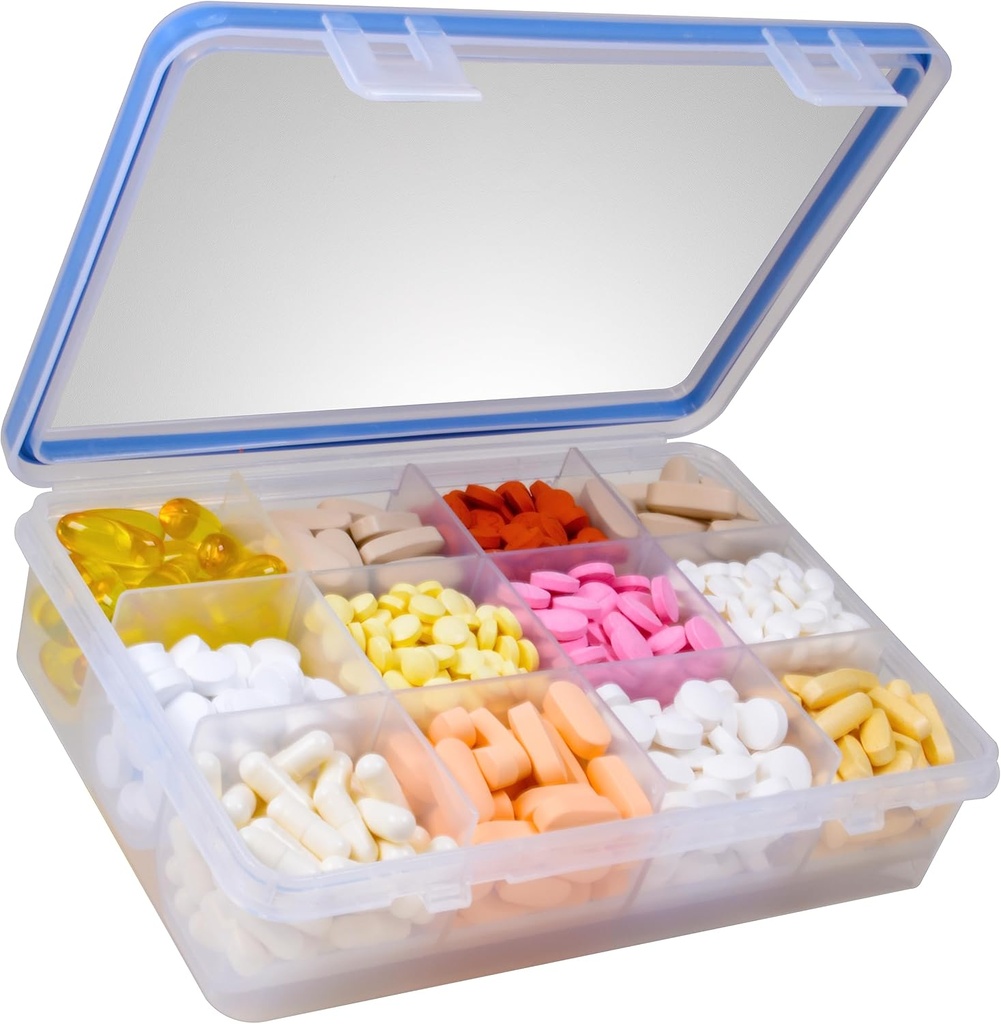 GMS 12 Compartment Vitamin Pill Organizer - Large Size Adatto per integratori multipli & Tablets - Sicuro, Design sicuro con Easy Locking Lid - Cabinet Organizer di medicina & Ideale per viaggi