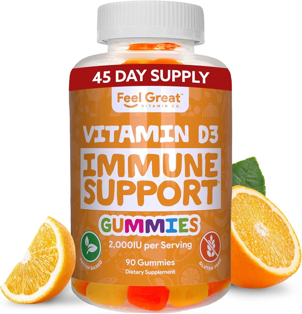 Feel Great Vitamin D Gummies for Adults | Tropical Flavored Vegetarian Chewable Vitamin D 2000 iu | Integratore di supporto immunitario | Gluten Free | 45 Day Supply