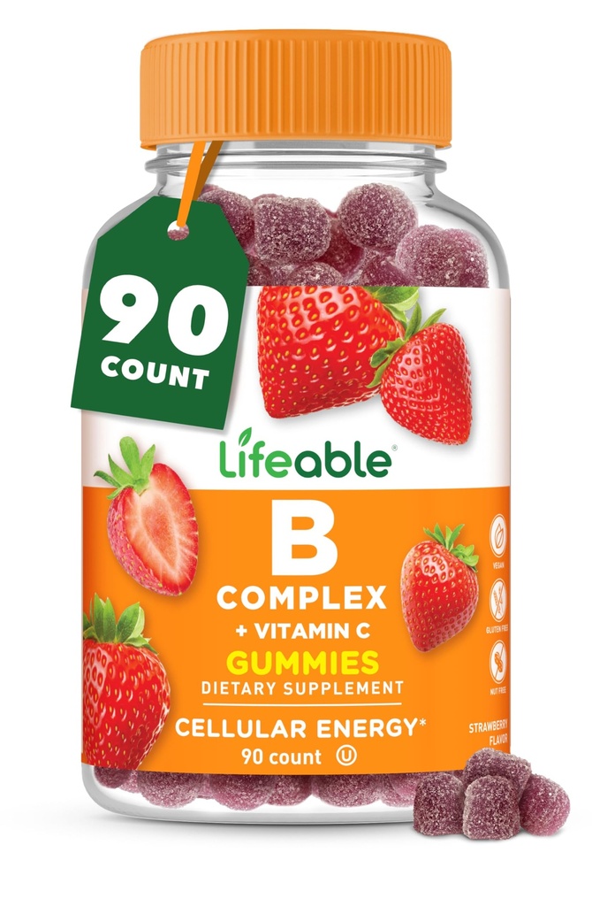 Gummie complesse di vitamina B per adulti | con vitamina C | Grandi Gummie di vitamina B per l'energia e il Nerve System | Vegan B Vitamine complesse per le donne, Uomini | 90 Gummies