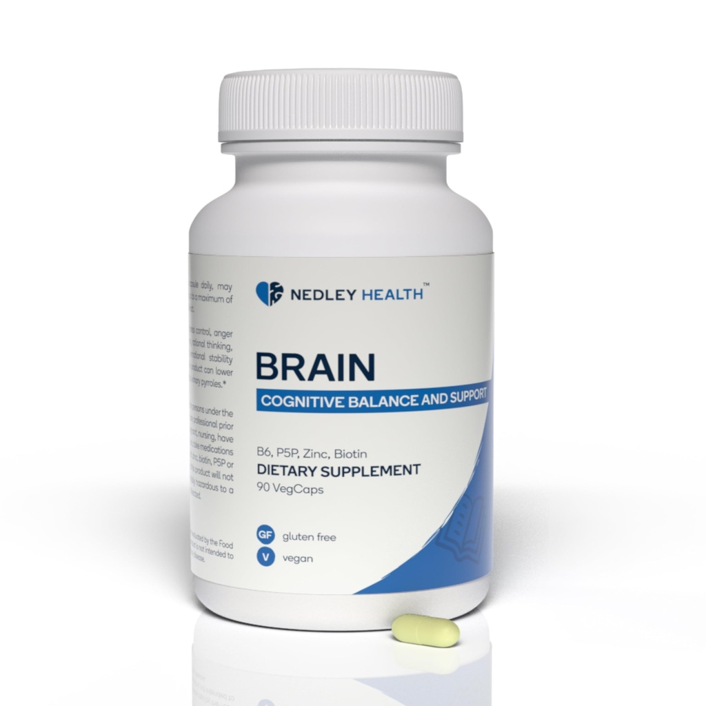 Cervello - Integratore di supporto per neurotrasmettitori bilanciato - Zinco, B6, Biotina per funzione cognitiva - 90 capsule vegetali (Brain)