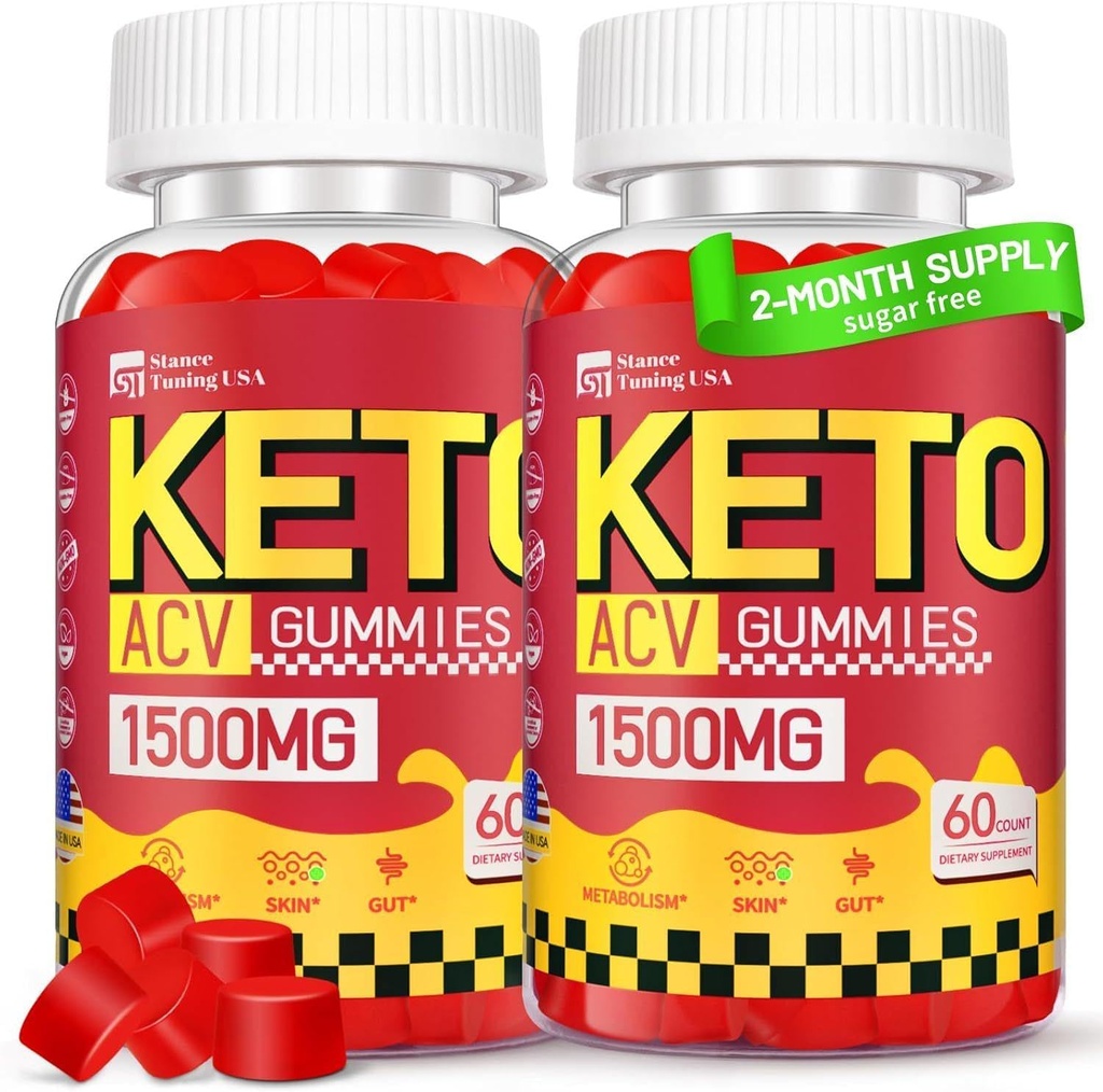 Keto ACV Gummies - 1500MG ACV Keto Gummies per Uomini Donne - Aceto di sidro di mele con Madre, Probiotici, Vitamine B6 B12 per Digestione Gut - Vegan & Non-GMO, 2 Confezione