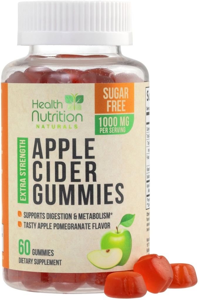 Aceto di sidro di mele Gummies 1000mg - Max Strength Zucchero Gratuito ACV Gummy Vitamine, Supporta Metabolismo & Energy, Keto Friendly, Vitamina B12, Gelatin-Free, Gluten-Free, Vegan & Non-GMO - 60 Gummies