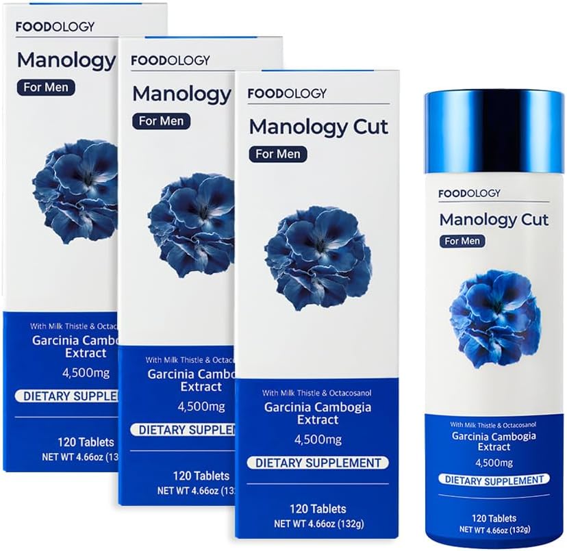 FoodOLOGY Manology Cut (Pack of 3-360 Tablets, 180 Serve per 60 giorni) - Body Balance, Migliorato Endurance & Liver Health Support Garcinia Cambogia (HCA), Latte Thistle Octacosanol