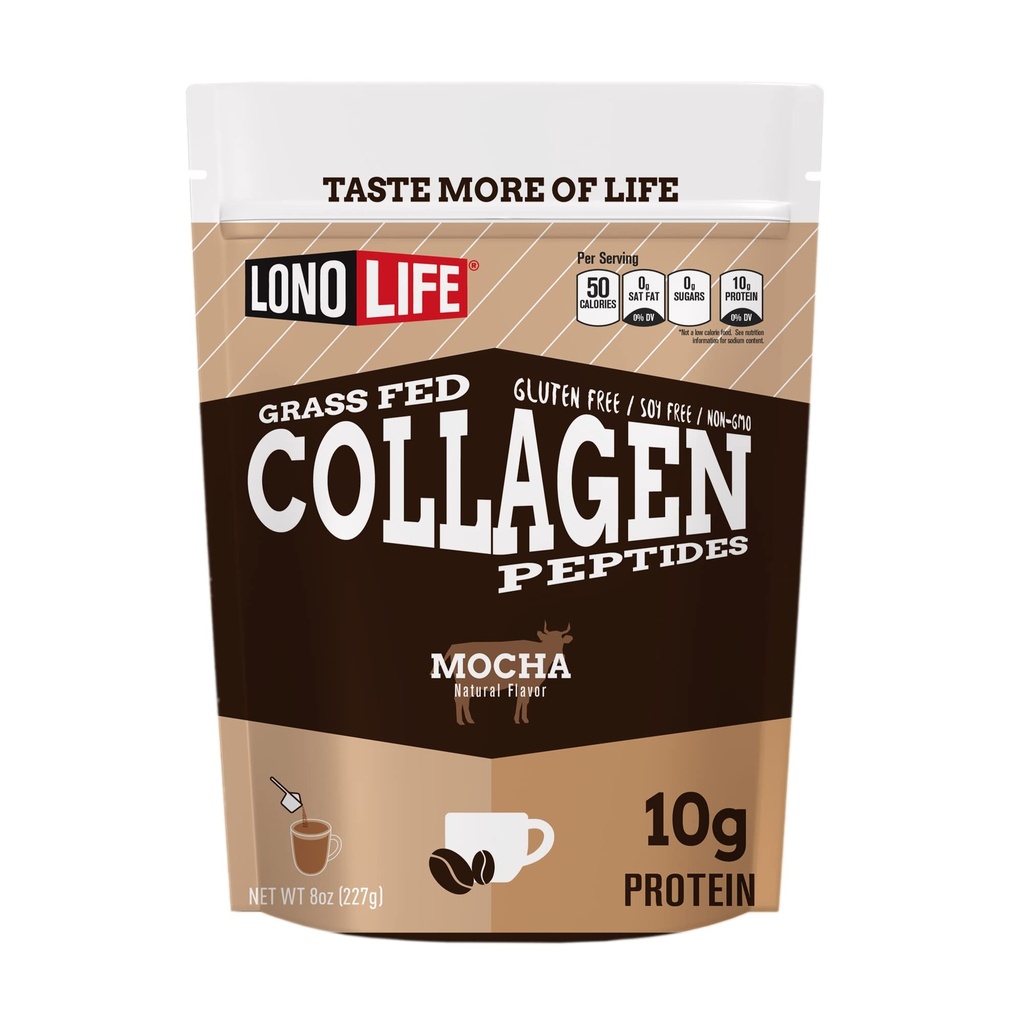 LonoLife - Mocha Collagen Peptides con 10g Protein, Paleo e Keto Friendly, 8 once Bulk Container - Packaging May Vary