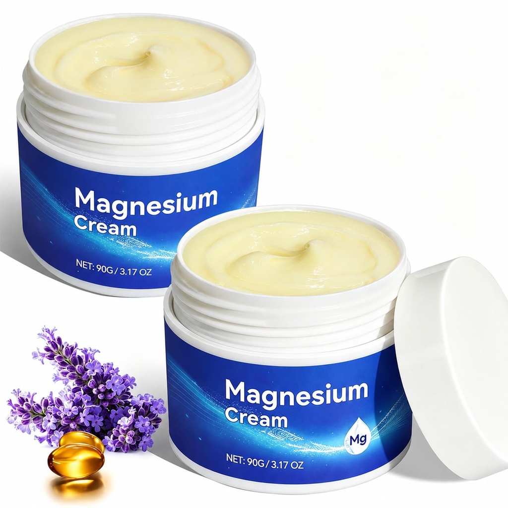 Crema di Magnesio per Corpo - Olio di Magnesio per Piedi, Lozione di Magnesio Premium Pure con Vitamina E e Olio di Mandorla per Soreness Muscolare