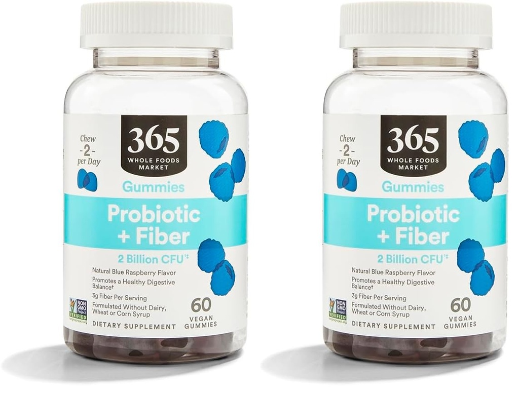 365 da Whole Foods Market, Gummies Probiotic Fiber 2 Bill Blue Raspberry, 60 Conte (Pack of 2)