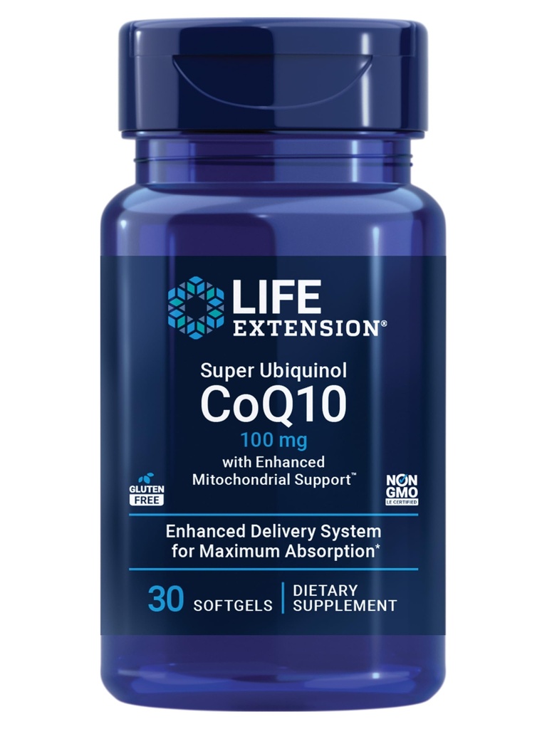 Estensione della vita Super Ubiquinol CoQ10 con il supporto mitocondriale potenziatoTM, supplemento di salute del cuore, assorbimento massimo, 100 mg, non OGM, senza glutine, 30 softgels