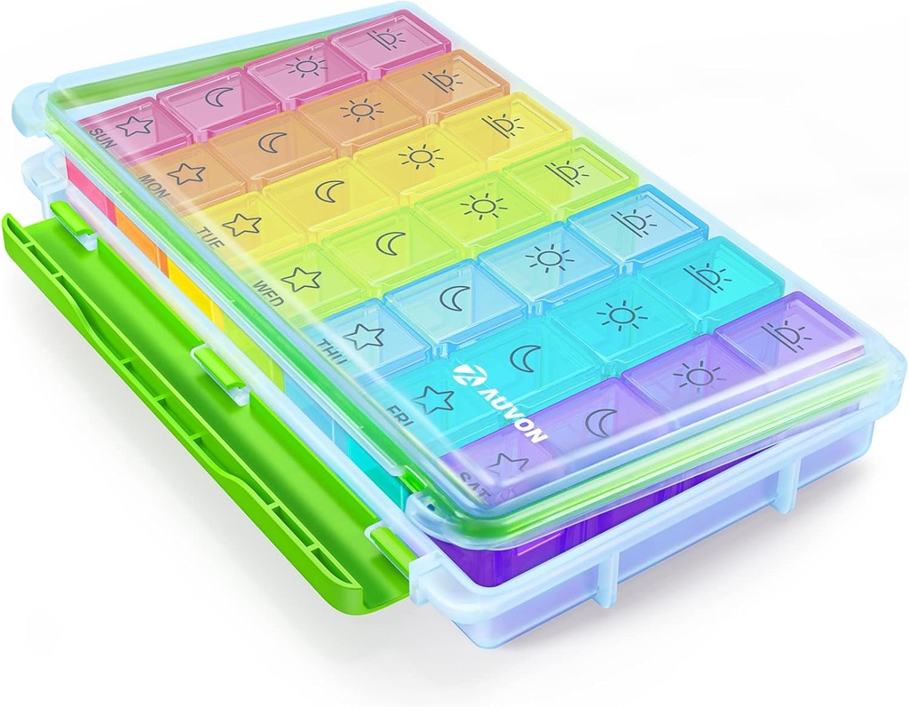 AUVON iMedassist Moisture-Proof Weekly Pill Organizer 4 volte al giorno, Large 7 Day Pill Box Portable for Travel with Removable Individual Pill Containers to Hold Vitamins, Supplements and Medicines