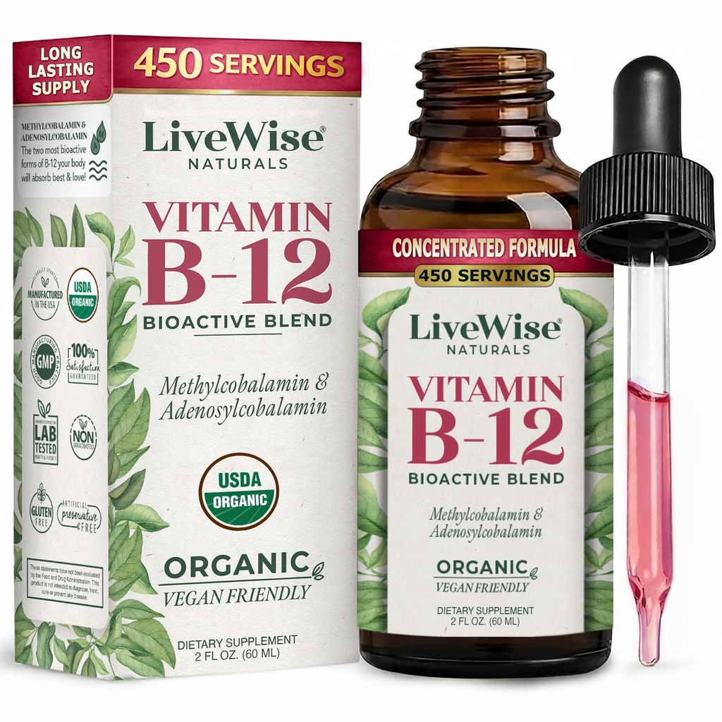 Liquido B12 Vitamina Sublingual – Vitamina Liquida All-Natural Vegan B12 Gocce – Non OGM Adenosylcobalamin Methylcobalamin B12 Supplemento – Aumentare il vostro sistema immunitario, Metabolismo, Energia e Focus!